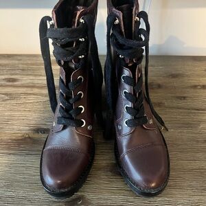 Marc Fisher Burgundy Lace-Up Combat Boots